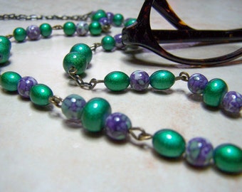 Green and Purple Chain for Glasses 26 inch Light Weight One of a Kind Eyeglass Chain