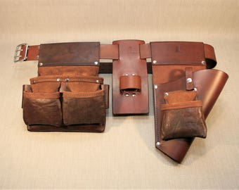 Heavy Duty Carpenter-Builder Leather Tool Belt Complete Set