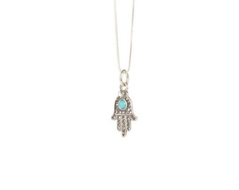 Hamsa Necklace Dainty 925 Silver Necklace Pendant Turquoise Evil Eye Handmade Free UK delivery