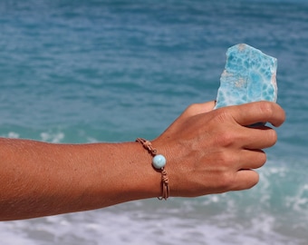 bracelet with blue larimar ball, larimar bracelet, adjustable bracelet, unisex bracelet, bracelet for men, larimar ball bracelet
