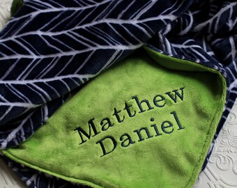 Baby Blanket, Minky Blanket, Personalized Baby Blanket with Name, Navy Herringbone Baby Blanket, Personalized Baby Blanket, Baby Shower Gift