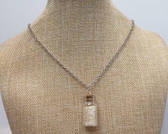 White glitter glass vial necklace jewelry