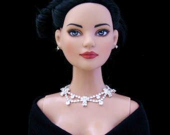 Rhinestone Doll jewelry for Tonner American Model, BJD, and other 22” fashion dolls by SohoDolls, necklace and earrings