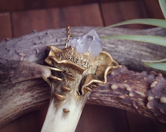 Raw Crystal Necklace, Raw Quartz Necklace, Antler Tip Necklace, Real Antler Necklace, Deer Antler Jewelry, Goth, Gothic