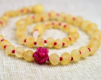 Baby Teething Necklace/ Amber necklace/ Baby Amber necklace/ Raw Amber lemon color/ Baby necklace/ Genuine Baltic RAW Amber/ Jewelry