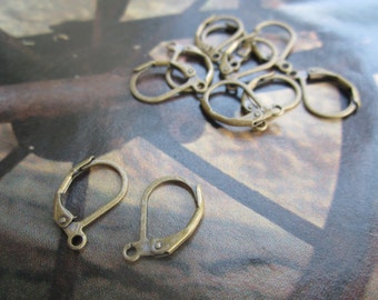 Antiqued Raw Brass Leverback Earwires With Loop 6 Prs.