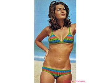 Striped Bikini Crochet Pattern 1970's Women's Digital Crochet Pattern Instant Download Pattern on ETSY