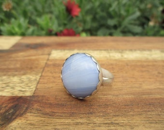 Blue Lace Agate Ring Size 11 / Sterling Silver Ring / Blue Agate Ring / Large Stone Ring / Gemstone Ring / Blue Lace Agate Statement Ring