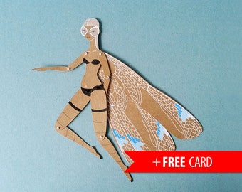 Articulated paper doll Dragonfly marionette puppet handmade greeting card girlfriend gift creative birthday present friend gift bikini girl