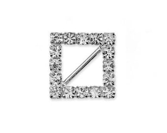 Earring square rhinestone 12 mm with diagonal pin