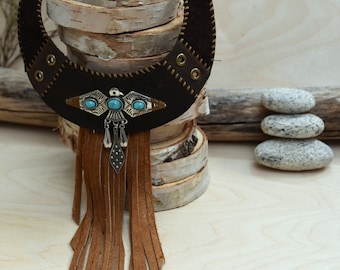 Leather fringe necklace made entirely by hand by RuskCuir