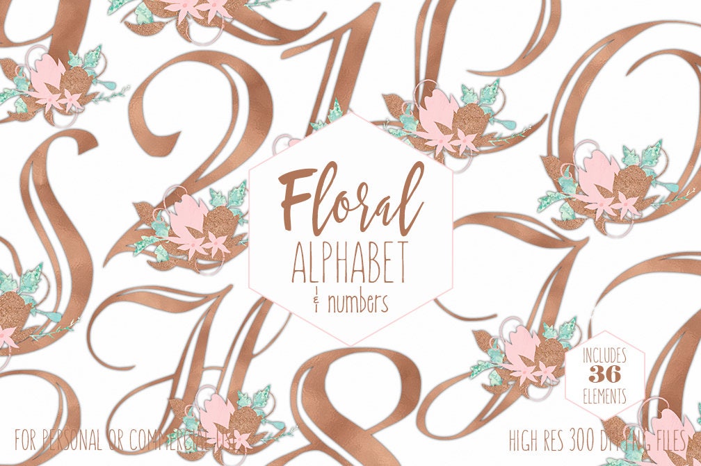 ROSE GOLD ALPHABET Clipart for Commercial Use Wedding Monogram Clip Art