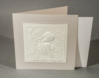 Embossed graphic postcard "Between the blooms"