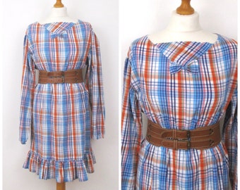 Vintage Plaid Mini Dress - Tartan Retro Summer Dress - S M