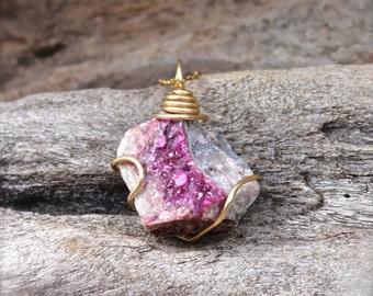 Pink Cobaltoan Calcite Necklace - Rough Pink Crystal Necklace - Natural Raw Stone Jewelry - Boho Jewelry - Gypsy Necklace - Bohemian Jewelry