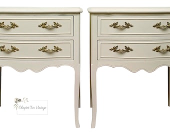 SOLD Pair of French Provincial Nightstands, Vintage French Provincial Nightstands, Hand Painted French Provincial Nightstands