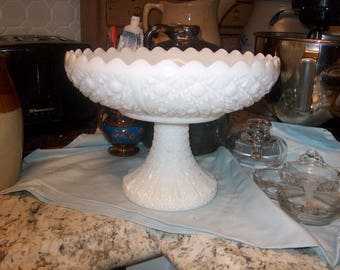 Vintage Milk Glass Compote, Daisey & Button