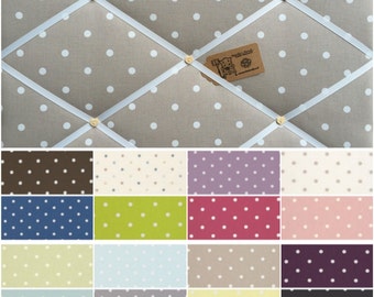 Custom made Fabric Pin Memo Notice Cork Board Clarke & Clarke Dotty Spot Fabric Choice of Colour, Size and Colour FREE UK POSTAGE