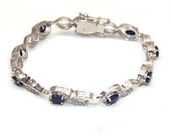 3.9ct Sapphire & White Topaz Bracelet Sterling Silver (SA3)
