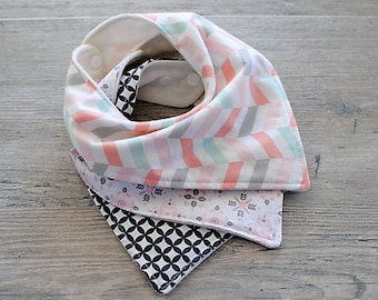 Baby Bib-Bandana Bib-Set of 3 Girl Bib-Organic Bamboo Terry Cloth Bib-Drool Bib-Cotton Bandana Bib-Organic Baby Bib-Organic Bandana Bib