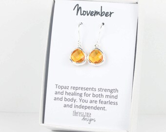 Tiny November Birthstone Topaz Silver Earrings, Topaz Silver Earrings, Silver Earrings, November Birthstone Earrings, Bridesmaid Earrings