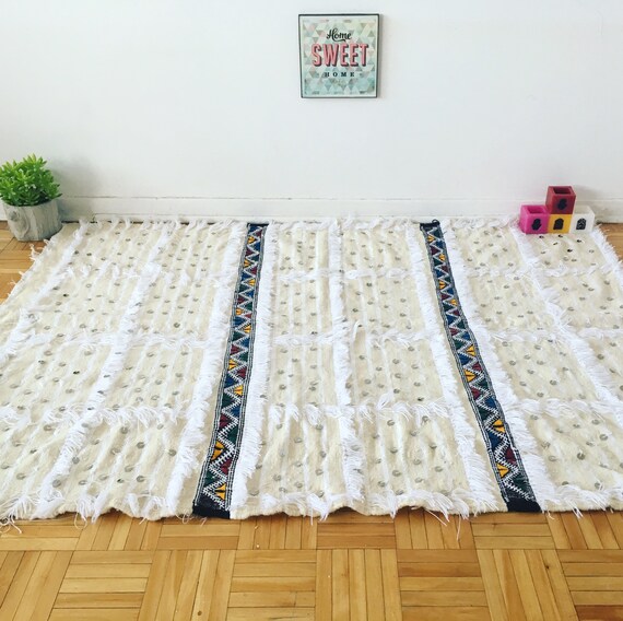 Moroccan Rug Kilim Oriental Turkish White