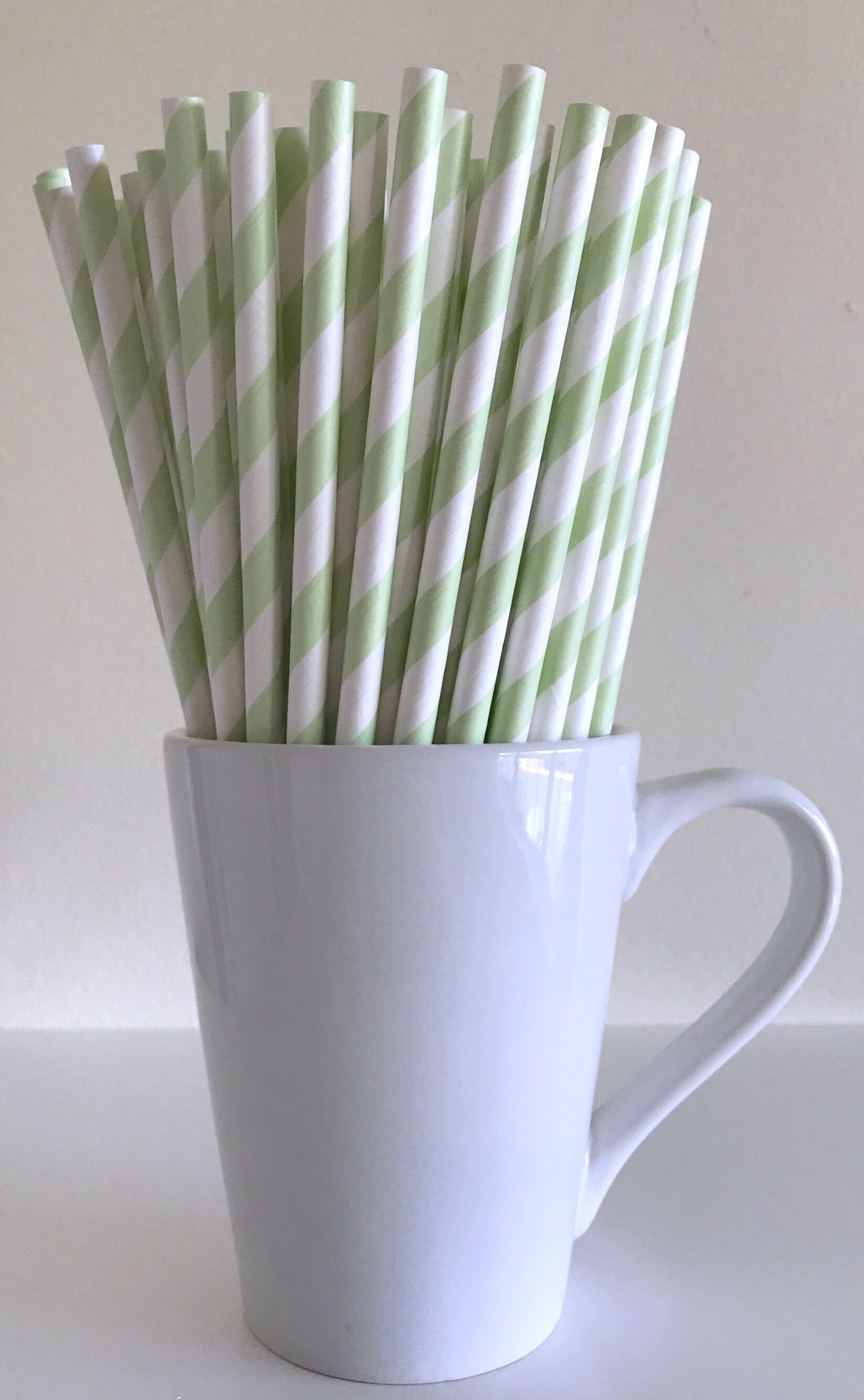 Green Paper Straws Light Green Striped Party Supplies Party