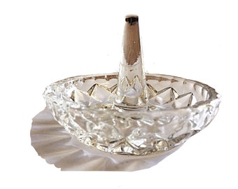 Glass Ring Dish, Glass Ring Holder, Pressed Glass Dish, Starburst Ring Tree, Vintage Glass, Glass Jewelry Dish, Clear Glass Vintage, EAPG