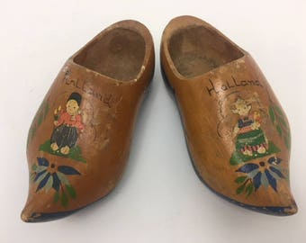 Vintage Clogs, Miniature Clogs, Children's Clogs, Wooden Clogs, Dutch Clogs, Vintage Hand Painted Wooden Shoes, Rustic Decor