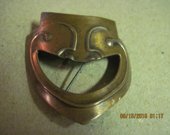 BEAUTIFUL ANTIQUE 1930'S Handmade Francisco ReBajes Copper Tragedies Mask Brooch ....7769