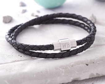Mens Personalised Clasp Double Leather Bracelet (HBMB12 / DBL)
