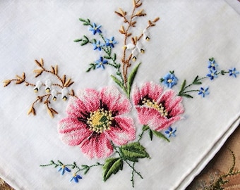 GORGEOUS Vintage Petit Point Handkerchief Hanky Finest Workmanship Hankie, Hand Embroidery,Perfect For Bride, Collector of Vintage Hankies