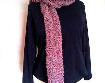 Loose Handknit Mauve Long Scarf