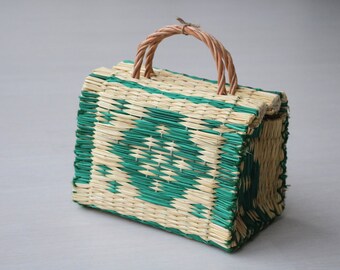 Reed Bag, portuguese basket, summer basket bag, cesta de paja, colorful bag, straw basket bag, cesta colorida, Strohkorb.