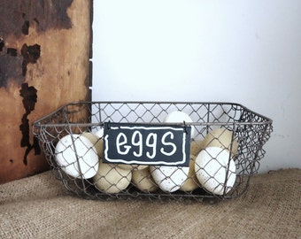 rustic wire basket, farmhouse kitchen storage basket, bathroom storage, garden shabby rustic cottage decor, chicken wire egg basket
