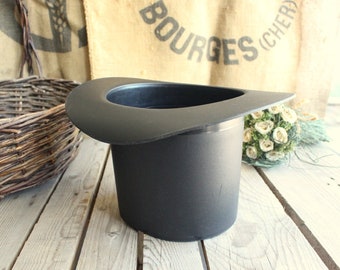 Top Hat Champagne Bucket - French Vintage Black Plastic Bottle Cooler - Made in France