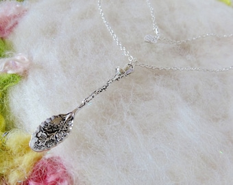 Silver Spoon Necklace Large Silver Ornate Spoon Pendant Necklace Pendant Detailed Spoon Small Chain Whimsical Jewelry Retro Charm Necklace