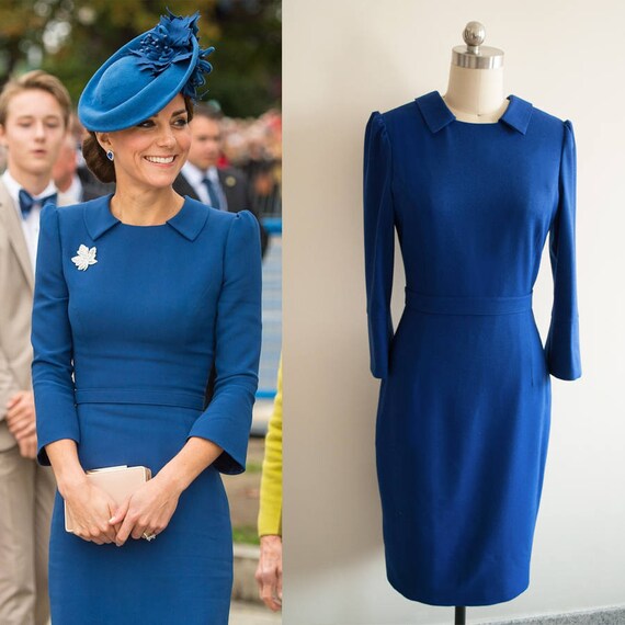 Kate Middleton Blue Pencil Dress/ Royal Canada tour/ tailored