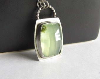 Prehnite Necklace with Pierced Back - Sea Green Stone - Sea Green Necklace - Prehnite Jewelry