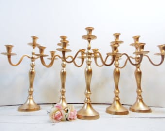 5 Wedding Candelabras 3 arm Shabby Candle Holder Antique Gold