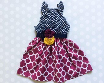 Sleeveless Navy and Plum Girl's Dress - Baby Girl Dress - Girls Dresses - Spring Dresses - Sleeveless Dresses - Plum Dress - Girls Dresses