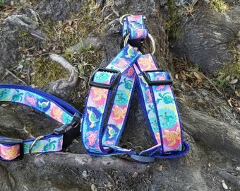 Dog collar, dog harness, step in dog harness, cute dog harness, cute dog collar, Dog leash, martingale, puppy harness, turtles, beach