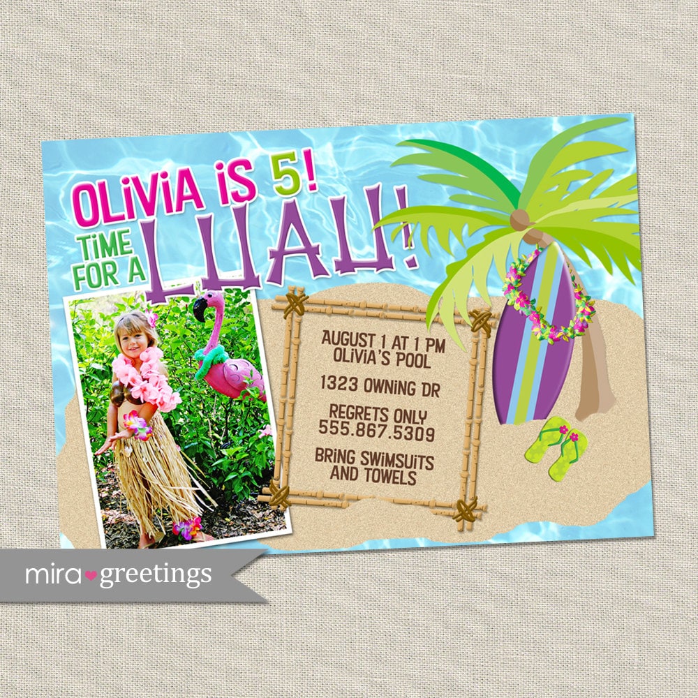 luau birthday party invitation invite beach ocean hawaii