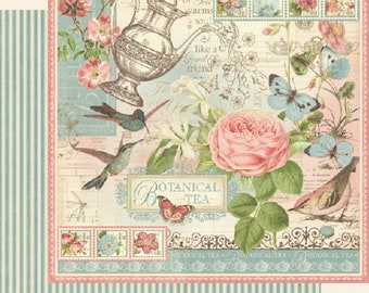 Graphic 45, Botanical Tea, Signature Sheet, 8 x 8 Paper Single Sheet, Retired, Floral