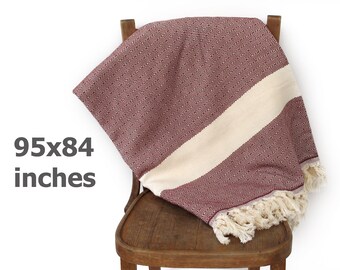 Turkish Cotton Bedspread Cotton Throw Blanket Turkish Blanket Furniture Throw Picnic Blanket Diamond Burgundy Red XXX LARGE 240 x 210 cm