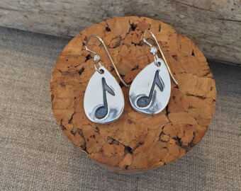 Music Note Fine Silver Earrings
