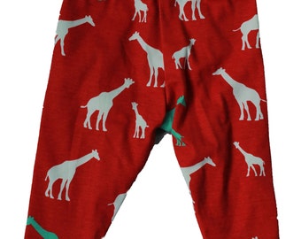 100% Organic Cotton Knit Red Giraffe Pants