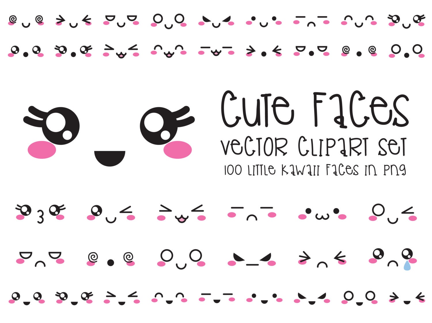 Download Premium Vector Clipart Kawaii Faces Cute Faces Clipart Set