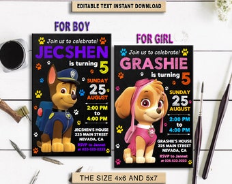 INSTANT DOWNLOAD Paw Patrol Birthday Invitation Paw Patrol Invitation Paw Patrol Birthday PDF editable text Paw Patrol birthday invitation