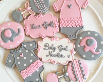 Elephant Baby Shower Cookies | Elephant Baby Shower | Baby Shower Cookies | Baby Shower | Pink and Gray | One Dozen